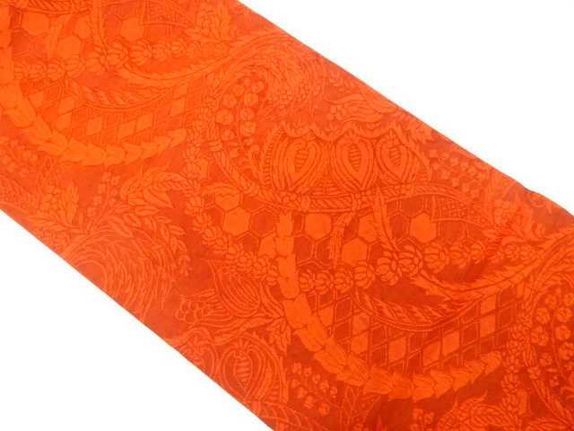 纐纈草花に古典柄模様織出し全通袋帯